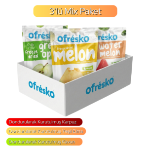 3'lü Mix Paket Freeze Dry Kavun - Karpuz ve Yeşil Elma Kuru Meyve Cipsi